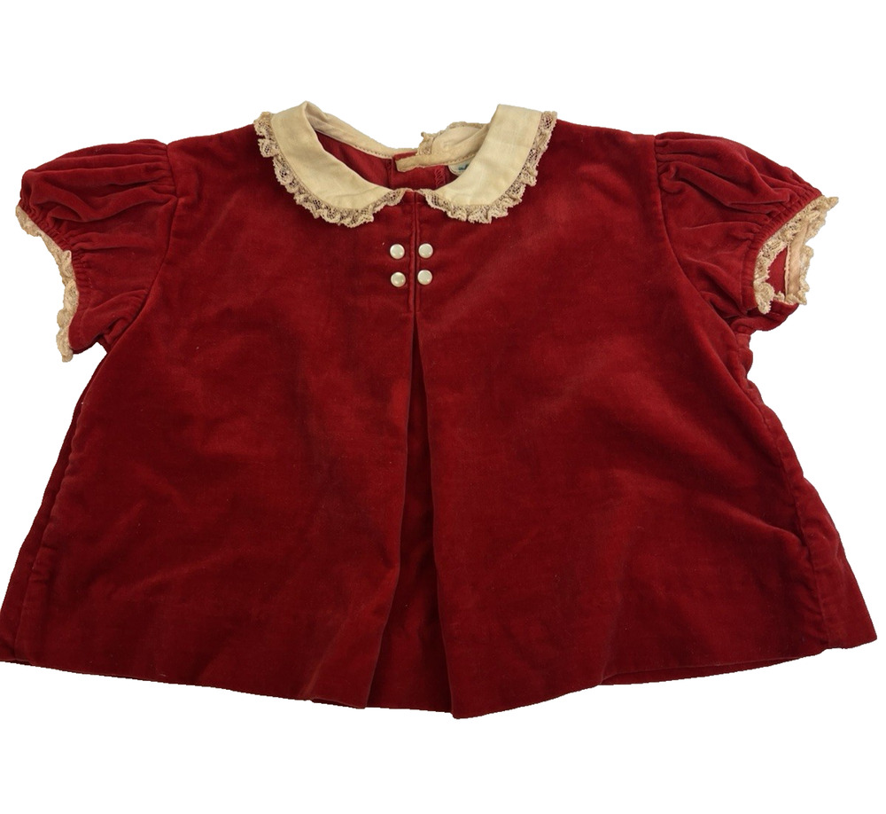 Vintage Red Velvet Top Baby 6 Mos Nanette Classic Christmas Peter Pan Collar